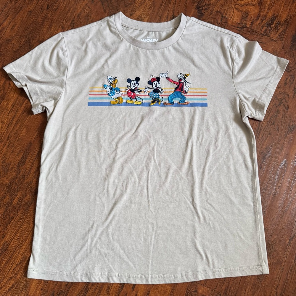 Disney Size Small Mickey Mouse Graphic Tee‎ Beige Short Sleeve T-Shirt